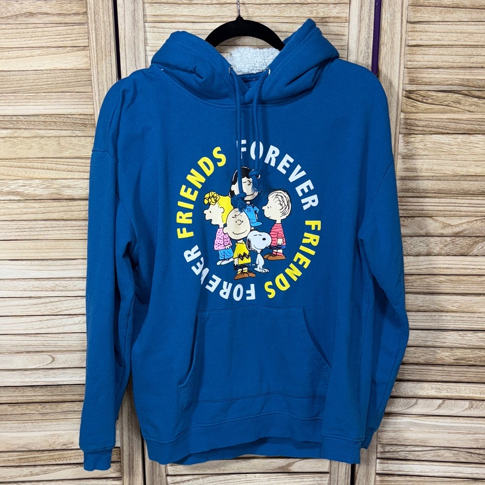 Peanuts Blue 'Forever Friends' Faux Sherpa Hoodie Size L 11-13 - Picture 1 of 9